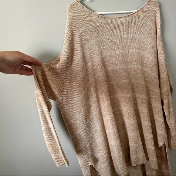 Free People Shipping News Oversized Tunic Sweater Women L Beige Tan Cozy Beachy - Picture 8 of 15